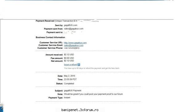 dovada plata gagabux pata fost facuta dupa zile