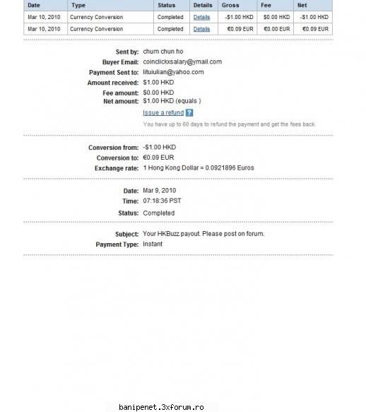 Dovada plata HKBUZZ - Plata se face in dollar Hong Kong. 1HKD=0.9 Euro - Dovezi de Plata